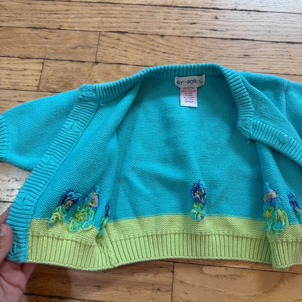 Vintage Rainbow Tag Gymboree Infant Blue Floral Knit Cardigan Sweater Cotton